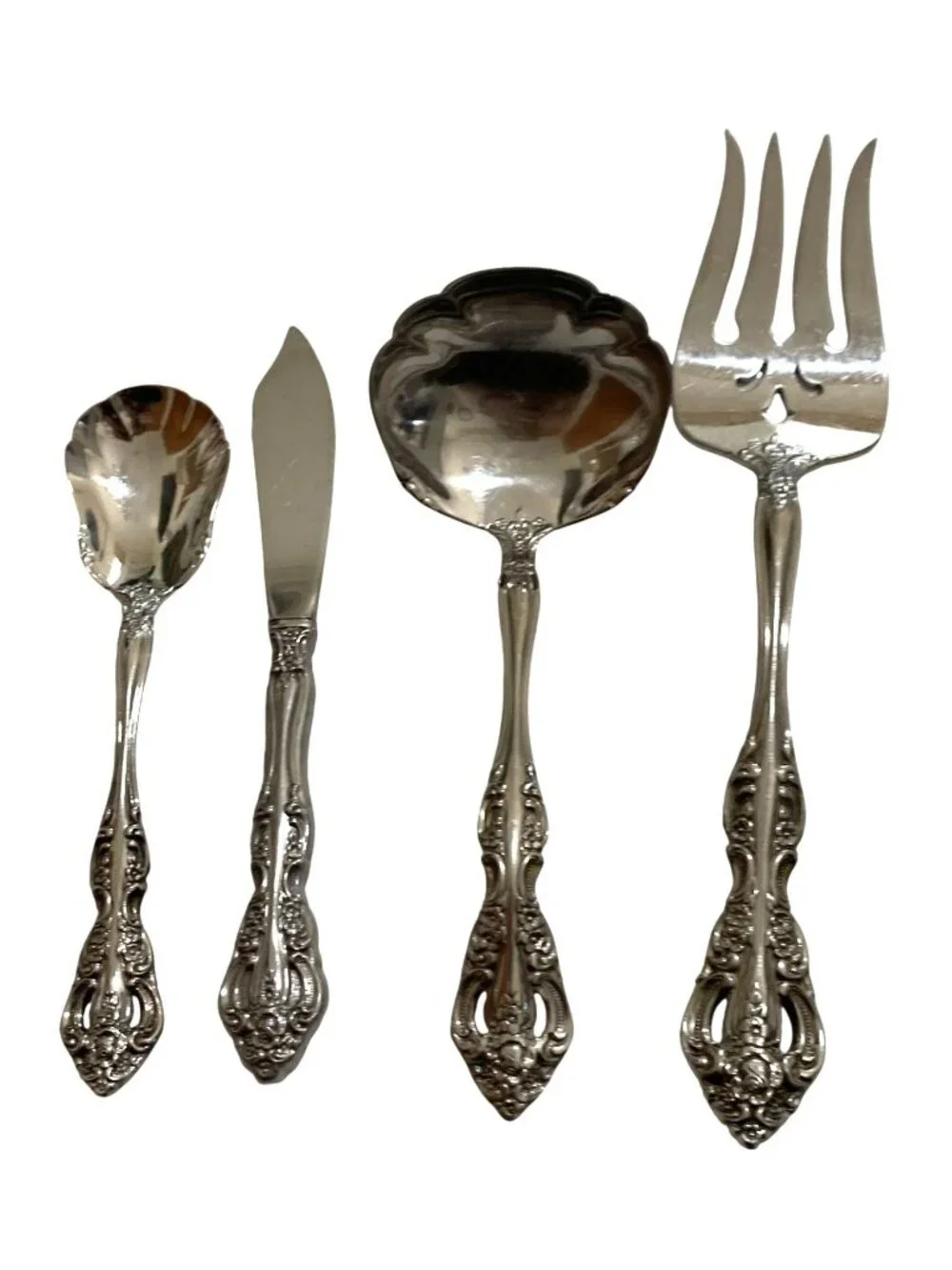 Oneida Michelangelo Cube Stainless  Serving Set 4 Pieces Sugar Spoon Fork Ladle